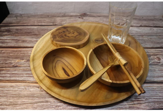 발리니즘 티크우드 라운드 플레이트 모음 감성테이블소품, 1개