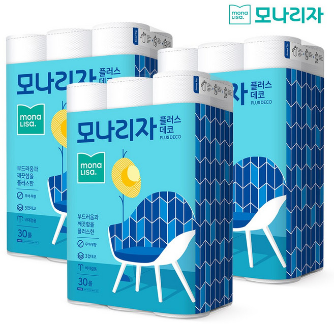 모나리자 플러스 데코 화장지 27m, 30개입, 3개