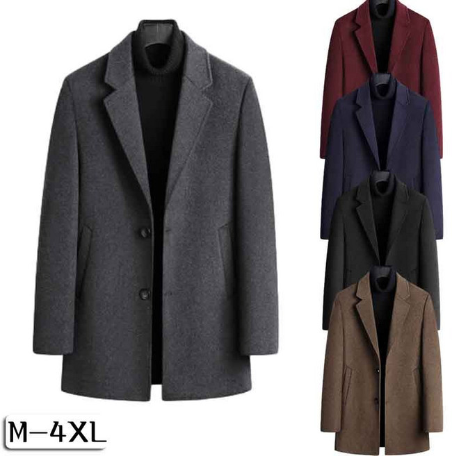 YLEMI 빅사이즈~4XL 가을 겨울 남성 모직 코트 하프 비즈니스 캐주얼 트렌치 코트