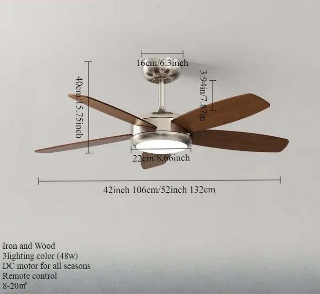 현대식 LED 천장 선풍기 나무 램프 화이트 크롬 환풍기 침실 식당 거실 레스토랑 110V 220V, 02 Chrome, 02 42inch, 01 110V