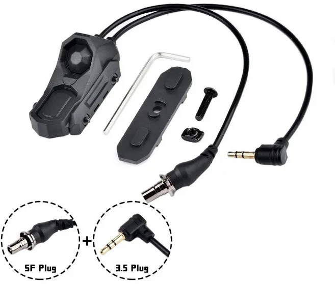 WADSN AXON 원격 이중 기능 ModButton 압력 스위치 Picatinny Mlok Keymod 레일 PEQ DBAL 전술 M600 손전등, 09 SF-3.5plug - 쿠팡