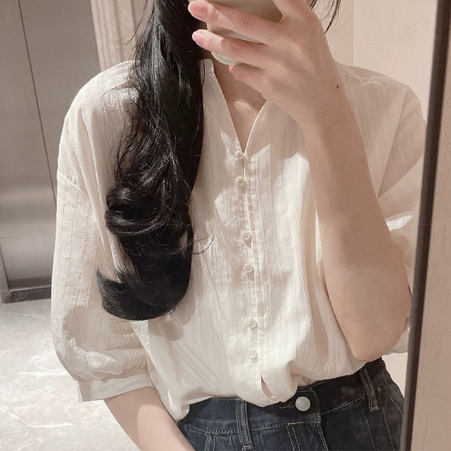 JLVJ 여성 블라우스 린넨셔츠 반팔 여름 블라우스 셔츠 블라우스