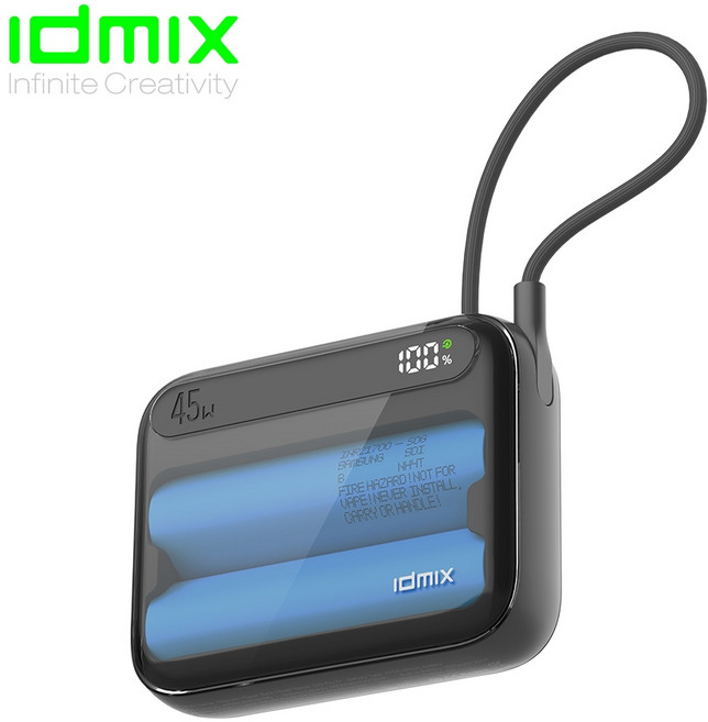 idmix Q10 Pro IV 磁吸無線充電行動電源 輕巧便攜 無線快充 安全可靠, 黑, 1個