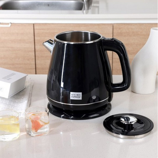 키친플라워 블랙 1.8리터 전기포트 KEK-1825 이중단열 스테인레스 전기주전자 뚜껑분리형, 키친플라워 1.8리터 전기포트 KEK-1825