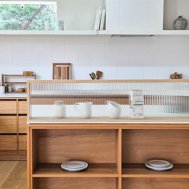 카미코코 아일랜드 유리 주방 파티션 1200, 오크