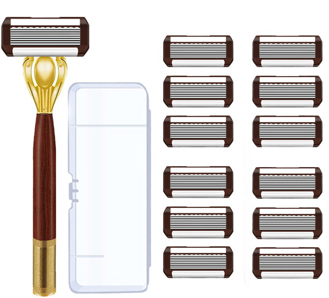 베이제 남성 휴대용 수동 면도기 8중 면도날 YTX1, 12개, Red, GW859
