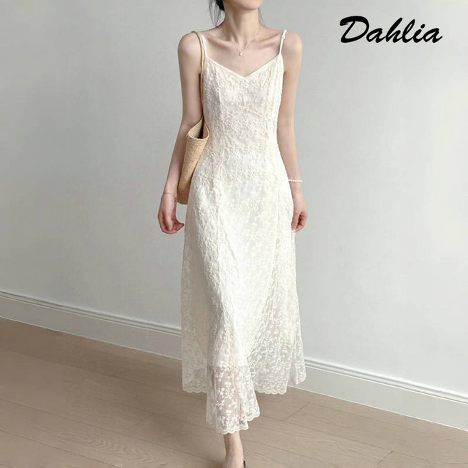 다알리아 여름 롱원피스 여성 레이스 민소매 원피스 시스루 치마 10