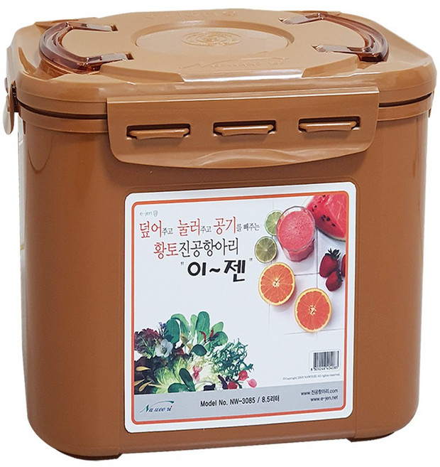 나우리 이젠진공항아리 황토 김치통 매실통 발효용기 밀폐용기 사각 모음, 11.5L, 1개