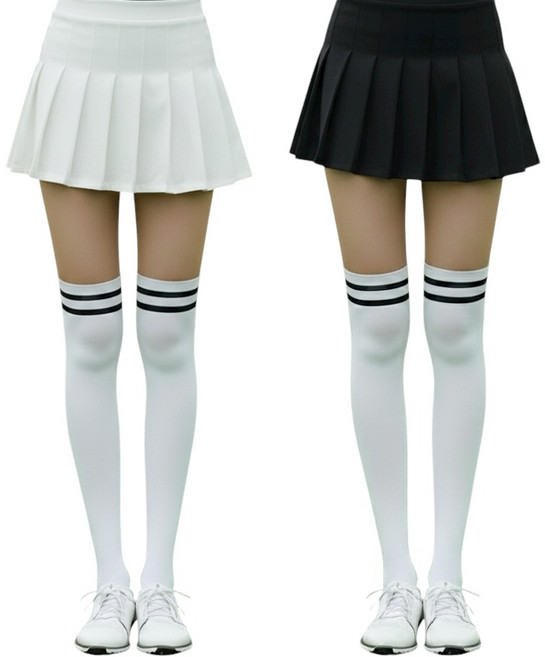 바이제이알 여성 골프스타킹 UV차단 투톤 착시스타킹 자외선차단 오버니삭스 2매 세트, 화이트, 2개