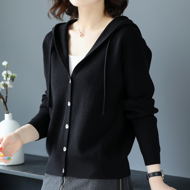 NUNUHANA 여성 루즈핏 베이직 후드 니트 카디건