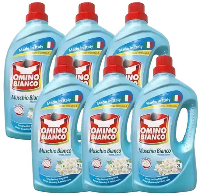 오미노비앙코 무스키오 비앙코 일반드럼겸용 액상세제 본품 화이트머스크향, 2L, 6개