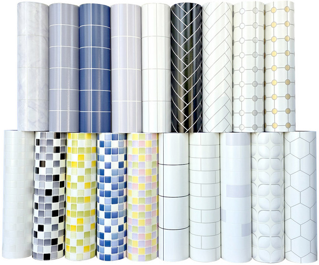 현대 발포 타일시트지 10M/주방시트지/주방타일시트지/방수시트지 (폭)50cmX(길이)10M, 옵션04.바둑타일블루(HDC20423)10M