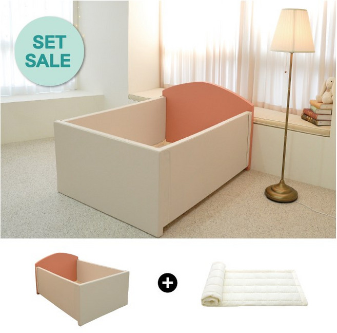 베베끌레르 원더랜드 하이가드 범퍼침대세트 ( 범퍼매트 + 맞춤형패드 ), 코랄베이지, 화이트