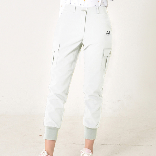 봄 스판 여성 골프 웨어 옆 건빵 포켓 포인트 검정 아이보리 2가지 색상 스포츠 조거 소세지 스트링 빅사이즈 뒷 부분 밴딩 데일리 카고 바지