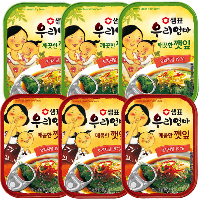 샘표 우리엄마 깻잎 깨끗한맛 70g 3개 + 매콤한맛 70g 3개