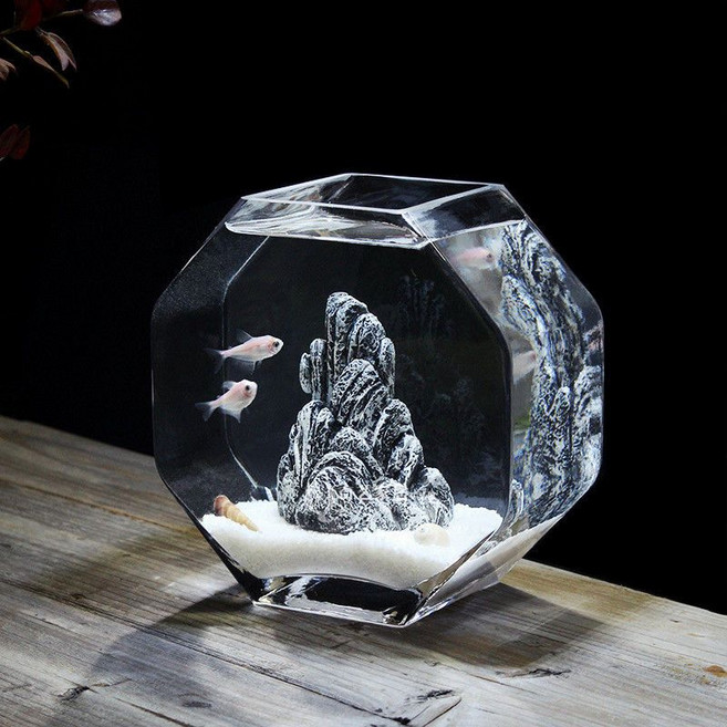 玻璃魚缸 花瓶 水培器皿 桌面小型魚缸, 1個, 大號魚缸+套餐1