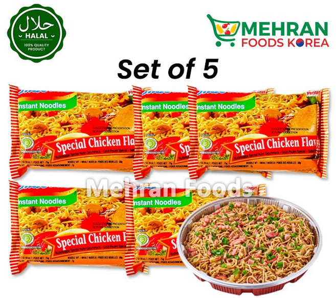 INDOMIE Halal Special Chicken Flavor Instant Noodles 75g (Set of 5) 375g 할랄 스페셜 치킨 라면, 5개