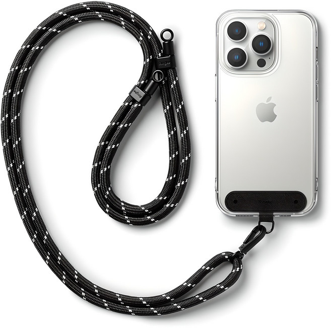 링케 휴대폰 태그홀더 + 숄더 스트랩 목걸이줄 세트, 블랙(홀더), 블랙 + 화이트(스트랩), 1개