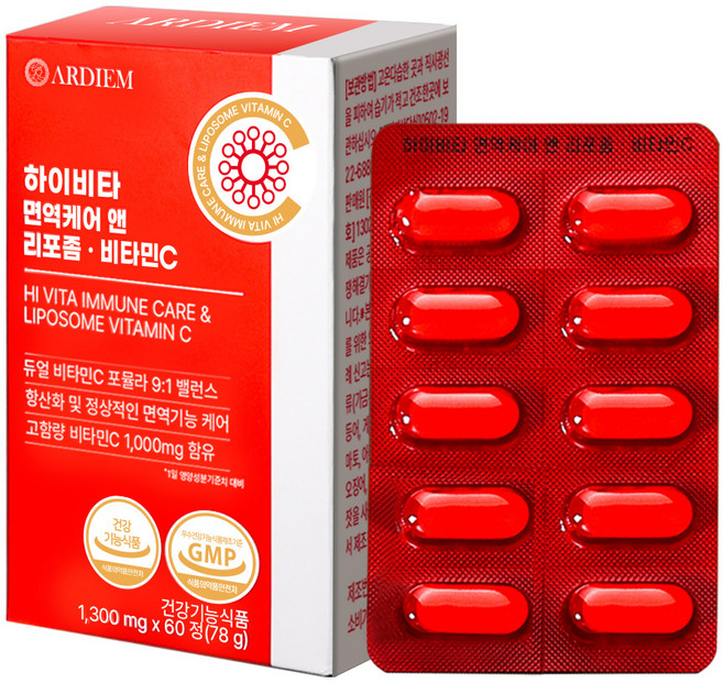 아르디엠 하이비타 면역케어 앤 리포좀 비타민C 고함량 1300mg, 1박스, 60정