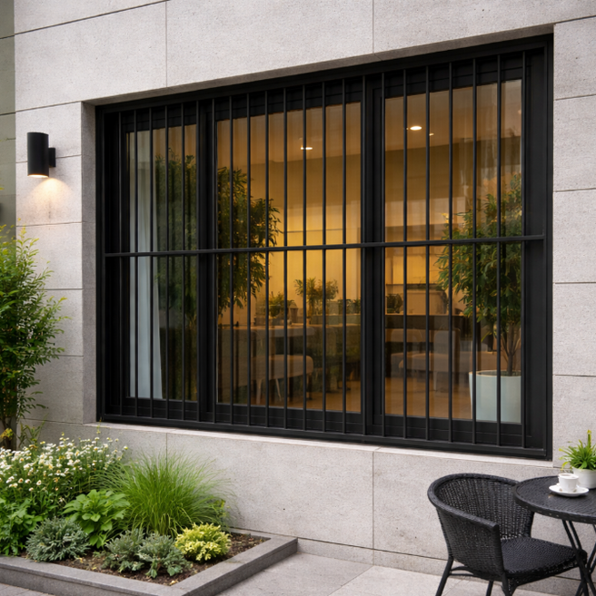 HGG테크 완조립배송 방범창 셀츠 자가설치 알루미늄 복도창문 빌라 반지하 주택 상가 국내생산 인테리어, 1개, 블랙_세로형