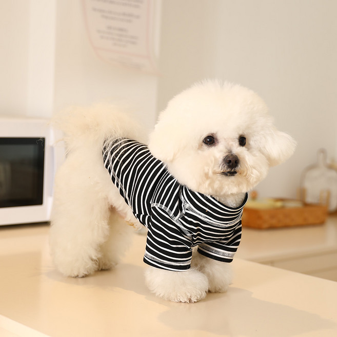 펫데일리 스트라이프 목폴라 티셔츠, 1개, 블랙