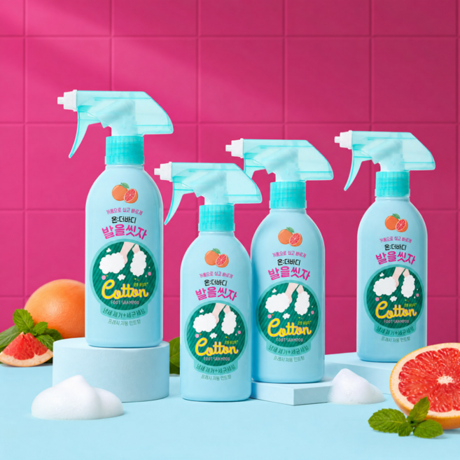 온더바디 코튼풋 발을 씻자 풋샴푸 자몽 민트향, 1개입, 4개, 385ml