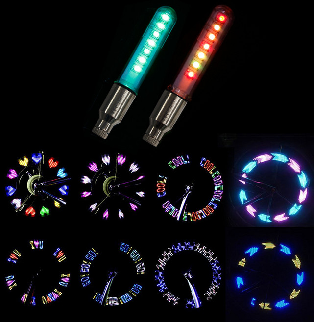 BTR 자전거 LED 휠라이트 12패턴 7LED-벨브, 1개, 혼합색상