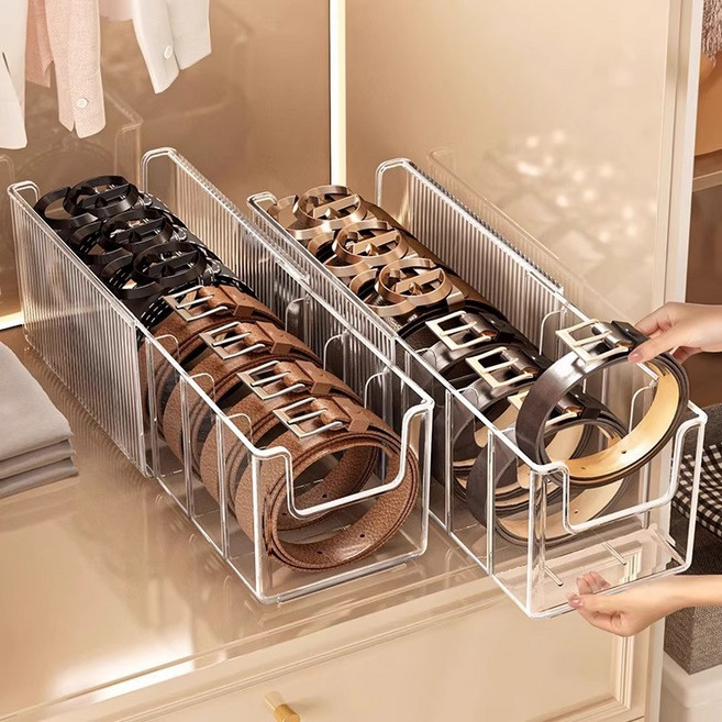 LareinaT 길이조절 벨트 정리함 넥타이 보관함 양말 속옷 칸막이 정리함, 투명색, 1개