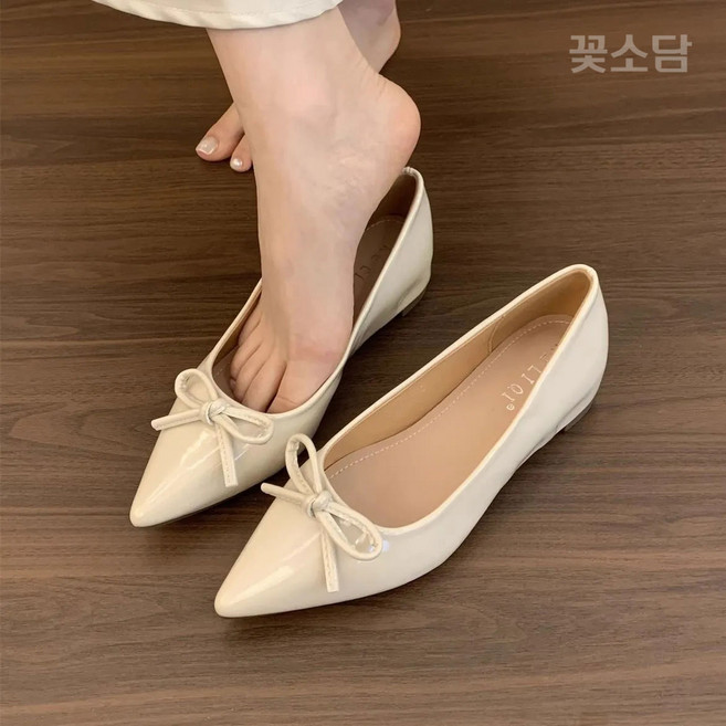 AURALA 여성 발편한 키높이 신발 말랑 뾰족코 플랫슈즈 4.5cm