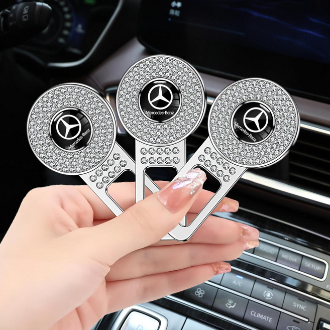 GLC300L E300L 안전벨트 클립 AB급 차량용 연장기, 1개, 벤츠 얇은 럭셔리 실버 로고 뒷좌석 3개
