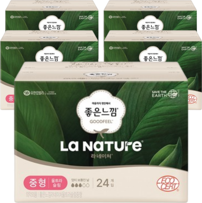라네이처 좋은느낌 울트라 생리대 날개형, 24개입, 5개