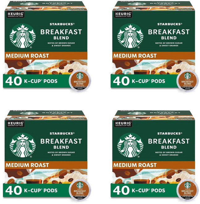 Starbucks K Cup Medium Roast Breakfast 스타벅스 K컵 미디엄 로스트 큐리그 브렉퍼스트 블렌드 캡슐 4g, 4개, 40개입