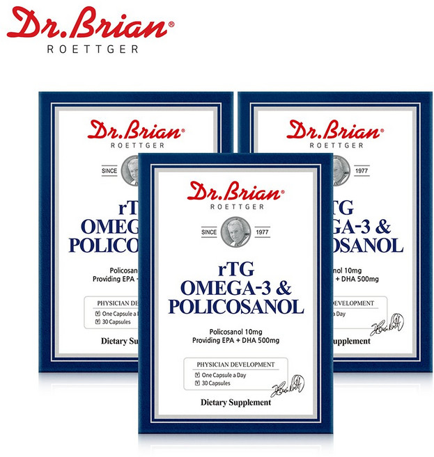 [3통] 닥터브라이언 폴리코사놀 앤 알티지(rTG) 오메가3 (총3개월분), 3개, 30정