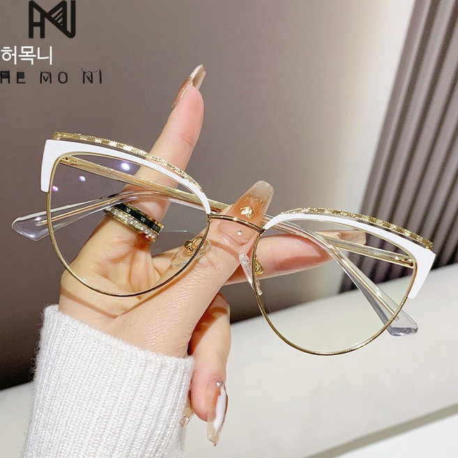반뿔테안경 반테안경 레트로 여자 안경테 캣츠아이 A