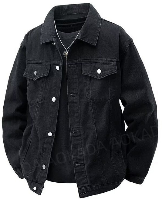 AOKADA 남성 봄 가을 루즈핏 청자켓 버튼 포켓 카고 데님 점퍼 아우터