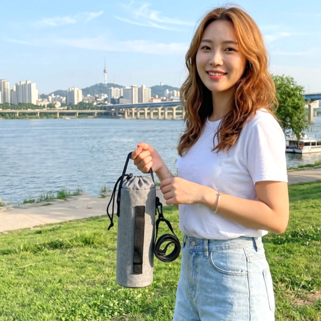 텀블러 보냉백 휴대용 물병가방 크로스백 주머니, 1개, 그레이