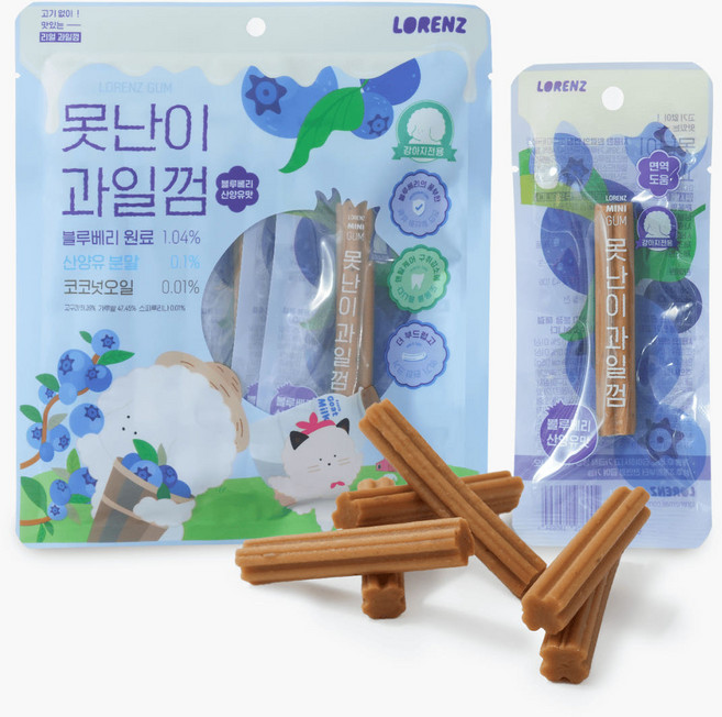 로렌츠 못난이과일껌 강아지 치석 덴탈껌 입냄새제거 개껌, 1개, 90g, 블루베리