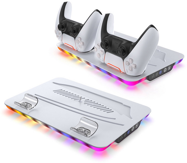 DOBE PS5 슬림 쿨링스탠드 TP5-35103 듀얼센스 컨트롤러 충전 플스5 거치대 플레이스테이션5 다양한 조명, 1개, 화이트