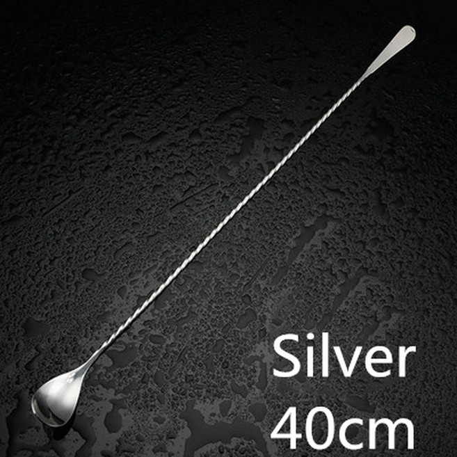 음료 스테인레스 스틸 칵테일 교반 쇼프맨 스푼 믹싱 믹서 바 스푼, Silver 40cm, 1개