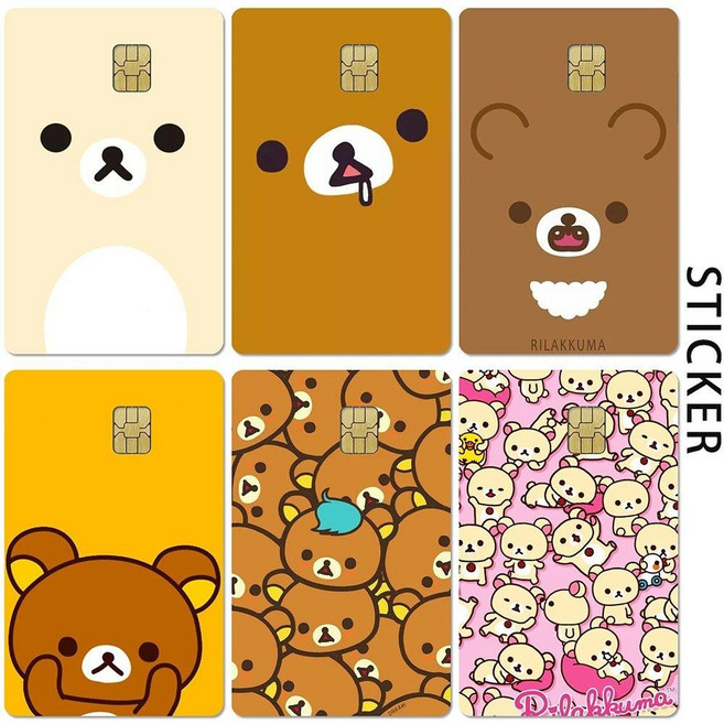 리락쿠마 코리락쿠마 캐릭터 체크 신용 버스 티머니 카드 스티커 케이스 꾸미기, 6-2pcs