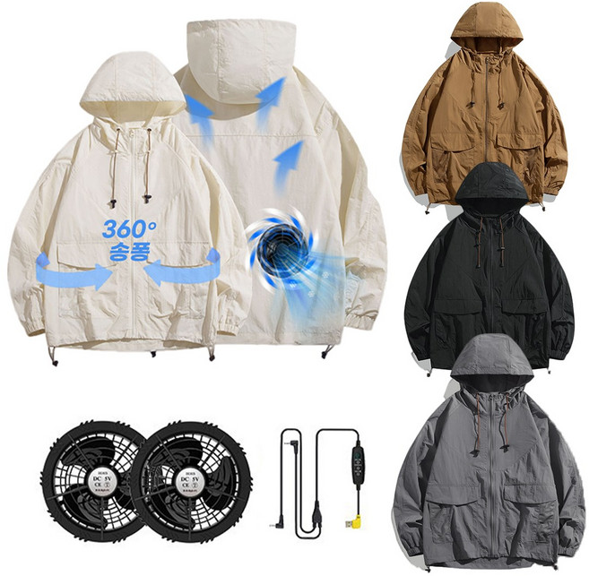 남녀공용 선풍기 조끼 경량 재켓 후드 아이스 쿨링 긴팔 냉풍 얼음 여름 작업복-ACS575