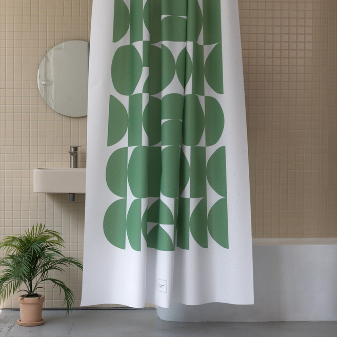 원세븐나인 패브릭 샤워커튼, 레트로플로-그린, 1개