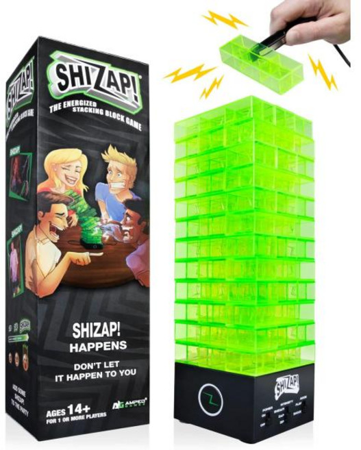 SHIZAP 전기젠가 전기흐르는 보드게임 블록쌓기 플라스틱 텀블 타워 충격 핀셋 긴장감있는 음악 MT 술게임, 1개
