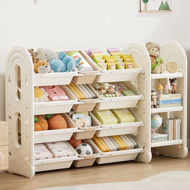SeekFun 장난감 대용량 수납장 다용도 교구장 간식 수납함 보관함 정리함 대형 정리대 4단, 베이지