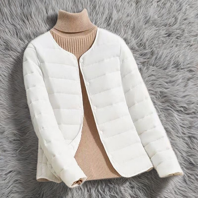 HANLIN 경량 다운 여숏 가을 겨울 안감 패딩 라운드 브이넥 투웨이 패딩 코트 등산 골프복 이너 벌룬소매 패딩 코트 P41210-A53260D