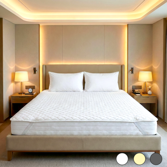 엣지홈 호텔 순면 침대 패드 고정밴드 누빔 매트리스 이불 패드 슈퍼 싱글 퀸 킹, 화이트