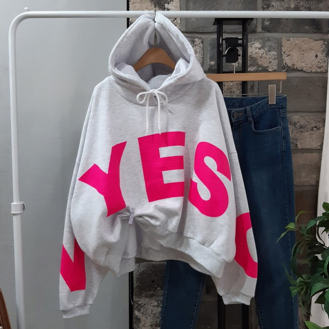 상상그이상 여성용 국내제작 예스 기모 후드 티셔츠 고급원단 유니크 형광 레터링 포인트 따뜻한 늘어짐 없는 빅사이즈 가오리핏 후드티 임부복 가성비 좋은 추천 데일리룩