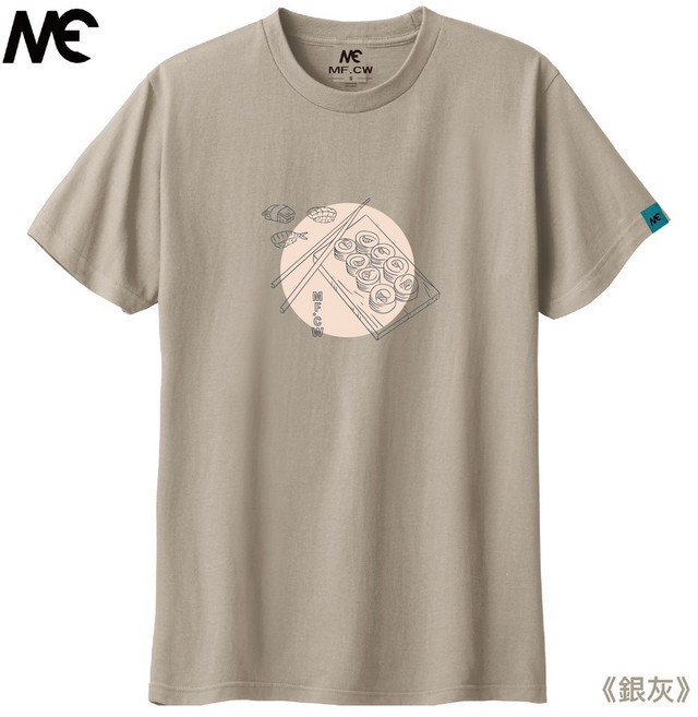 MƐ MFCW 男裝 文青壽司印花短袖 T恤, XL,銀灰, 銀灰