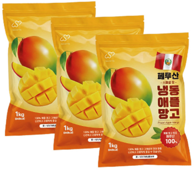 냉동 애플망고 다이스 1kg, 3개