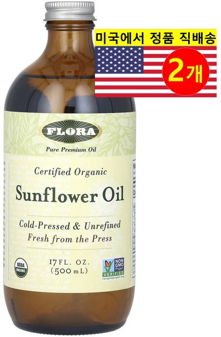 Flora 건강하고 풍미가 좋은 비정제 냉압착 프리미엄 순수 오가닉 해바라기 오일 500ml 1개, 2개 - 쿠팡